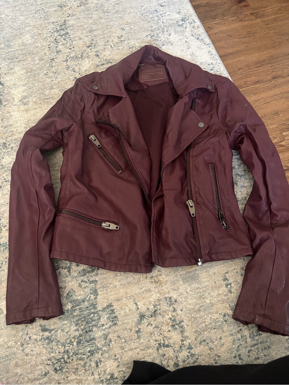 Blank NYC Women's Burgundy Faux Leather Moto Jacket